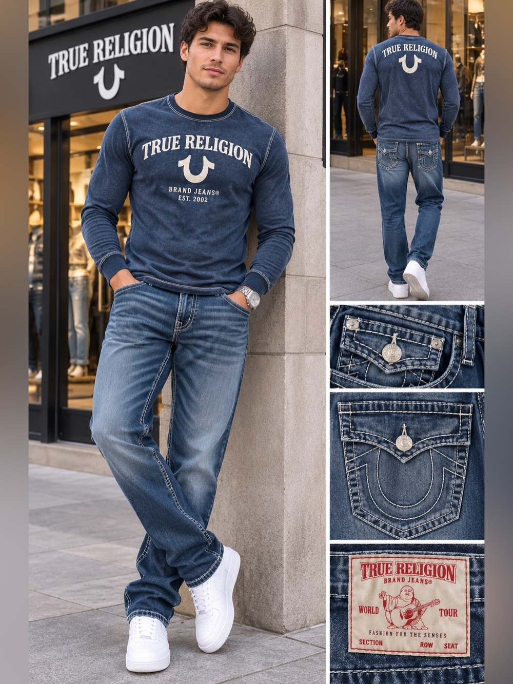 True Religion Men’s Light Blue Straight Jeans - Signature Stitch 34/32 NWOT
